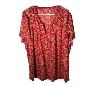 My Danielle Blouse Women's XXL V-Neck Paisley Short Sleeve Lightweight Top